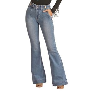 Rock & Roll Denim 30/32 High Rise Stretch Dart & Button Light Wash Jeans